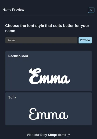 screenshot mostrando nombre emma en diferentes estilos